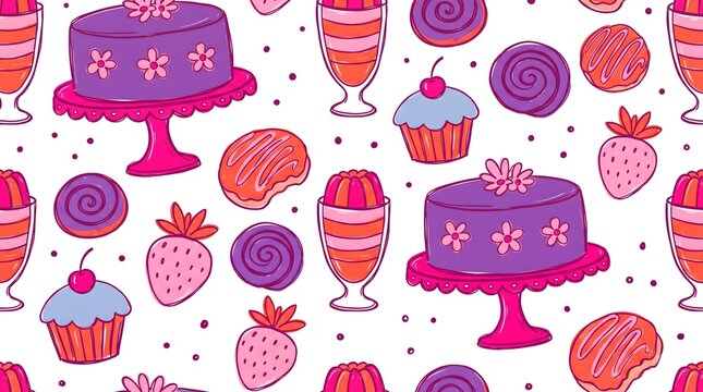 Cute bakery and dessert pattern background design