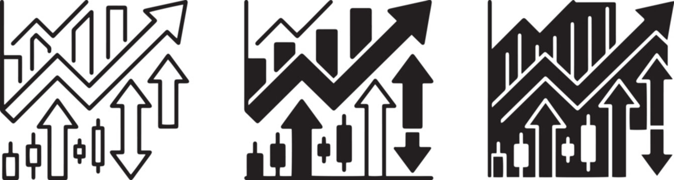 Growth Charts, Stock Market Arrows, Financial Data Icons, Business Analytics