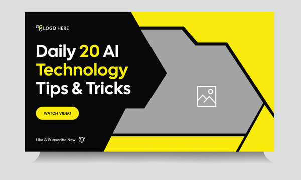 Daily technology tips and tricks video thumbnail banner design, Neon Cyberpunk YouTube Thumbnail Templat