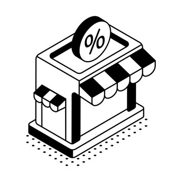 An isometric storefront with a percent symbol represents commercial property finance, business mortgages, retail investment, and lending rates.