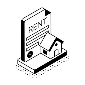 An isometric rental property sign with a house represents rental income, property returns, real estate investment, and mortgage performance.