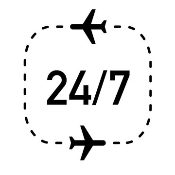 Airplane 24/7 Travel Service Vector Illustration with Dotted Flight Path