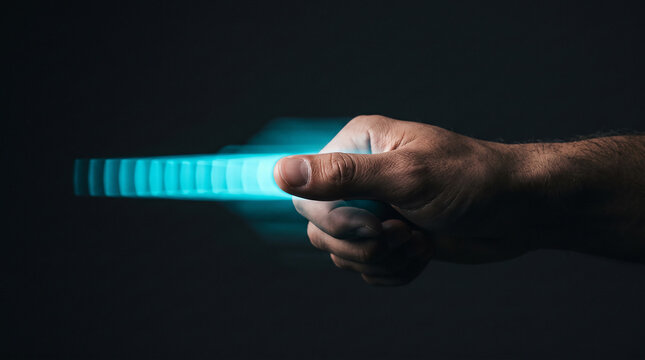 Hand touching a glowing endless strip of content