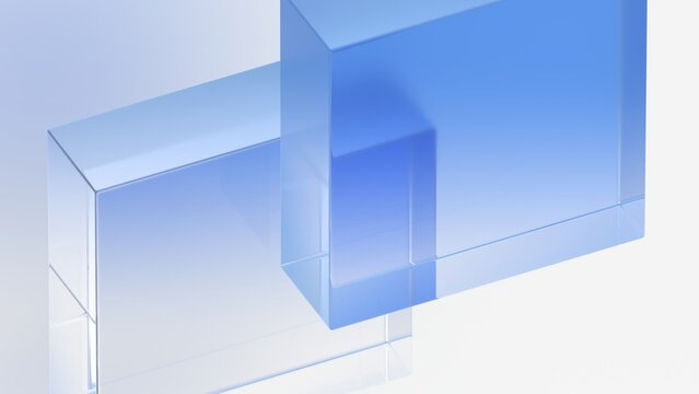 Abstract background, geometric minimalist composition with blue glass cubes, 3d render