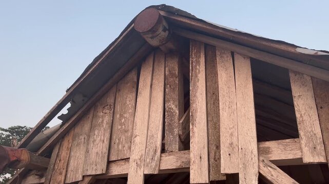 Traditional wooden plank wall of a rustic countryside house