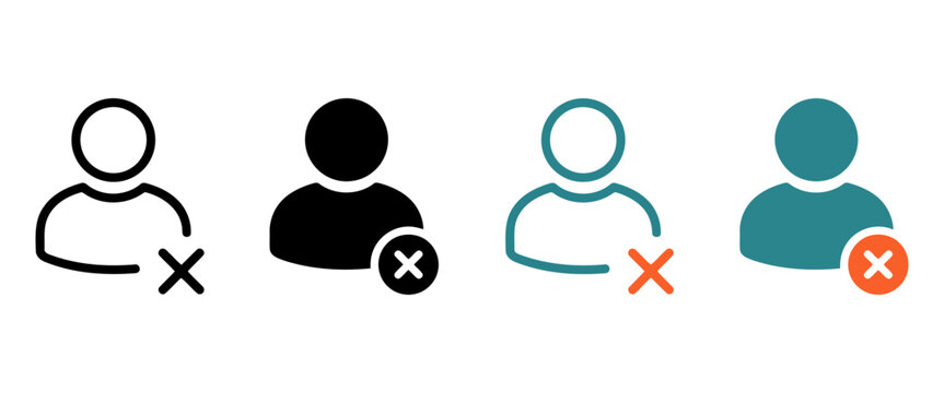 Delete user profile icons set, remove account person symbols in flat and line styles, block member avatar vector illustrations for web interface