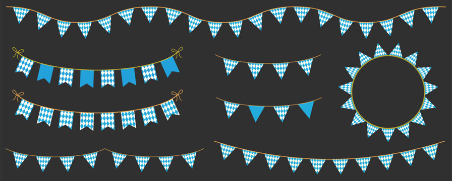 Festive blue vector buntings with diamond shape pattern for Oktoberfest celebration posters, invitations and banners