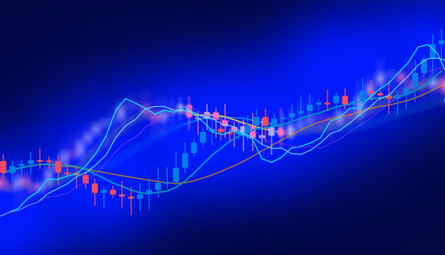 Professional blue financial trading background featuring intricate stock chart lines and candlestick patterns for corporate investment presentations.