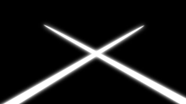 Abstract luminous white diagonal light beams crossing over a dark black background, creating a modern cinematic glow effect.