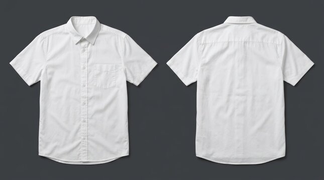 Blank white button up shirt mockup template showing front and back views.