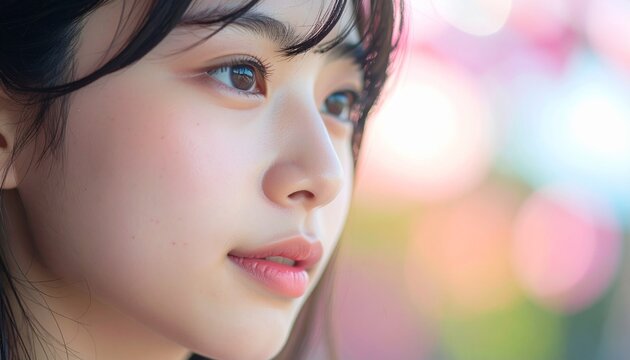 20代女性の超接写横顔、自然な表情と素肌の質感