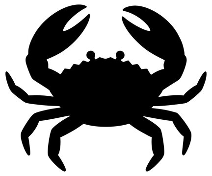 Blue Crab Silhouette. This image shows a black silhouette of a blue crab, also referred to as a crab outline or crustacean shape. 