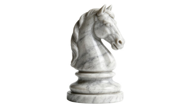 Marble chess knight piece, isolated on transparent background