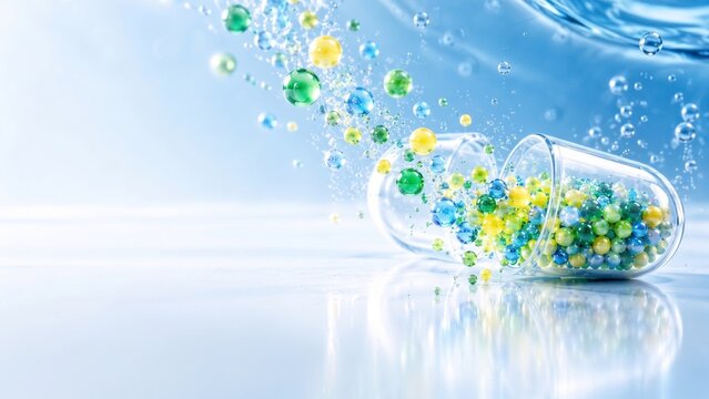 Probiotic capsule and gut microbiome concept