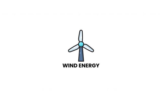 Blue wind energy turbine icon on simple white background, ideal for renewable energy projects, sustainable design concepts, and environmental presentations.