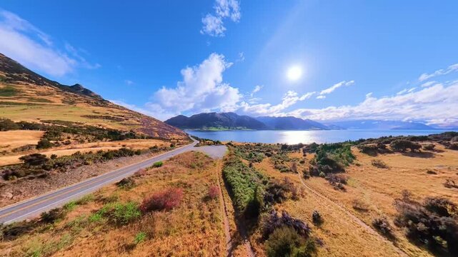 Aerial view of New Zealand, lakes surrounded by mountains, Wanaka
