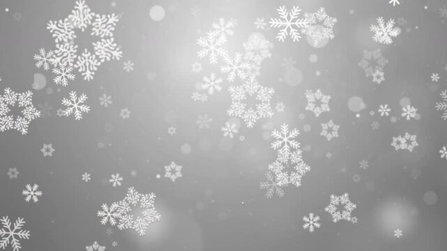 Elegant White Snowflake Border with Soft Bokeh on Gray Background, Christmas Winter Motion Design