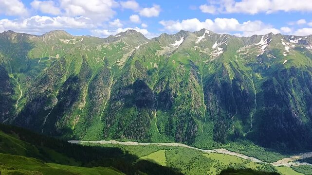 Panoramic view of the North Caucasus mountain range.