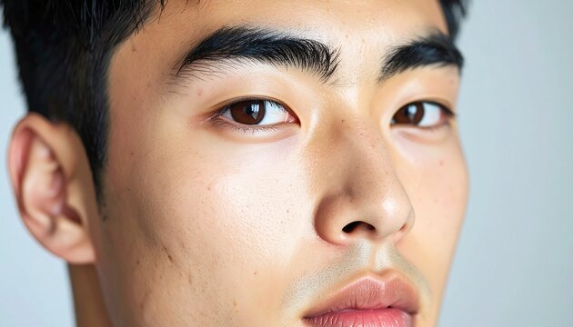 20代男性の超接写横顔、自然な表情と素肌の質感