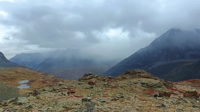 Russia. The Altai Mountains, a mountain range with peaks and glaciers