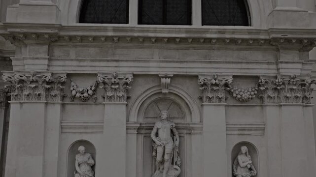 Aerial view of Santa Maria della Salute facade, Italy.