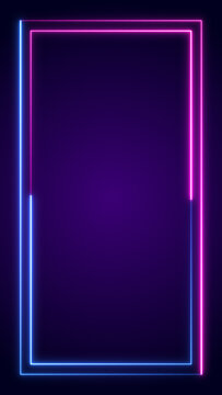 abstract neon lights border frame dark purple background , technology and game stream blank vertical social media background