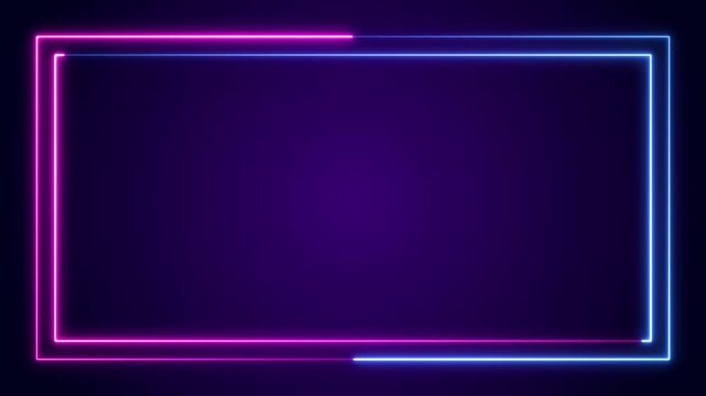 abstract neon lights border frame dark purple background animation, technology and game stream blank social media motion background