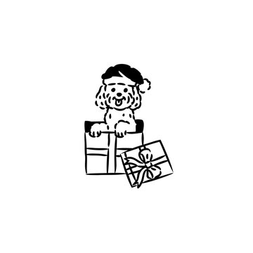 Cute Puppy sitting inside Christmas Gift Box