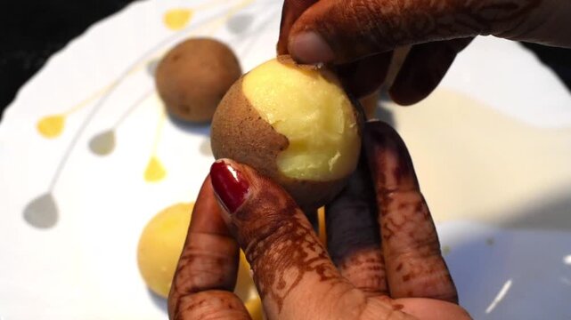 Preparation of meal, removing peel from potato
