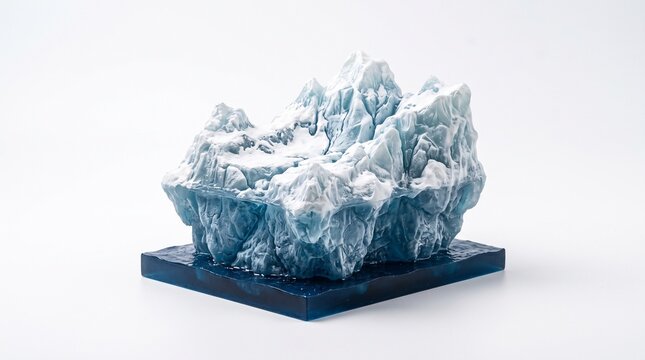 Detailed miniature iceberg model with visible underwater portion and icy peaks against a white background