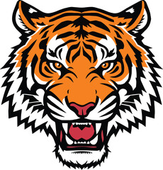 Fototapeta premium Angry Tiger Head Clipart, Neon glowing tiger gaming logo, Cyberpunk tiger mascot, Streamer squad badge