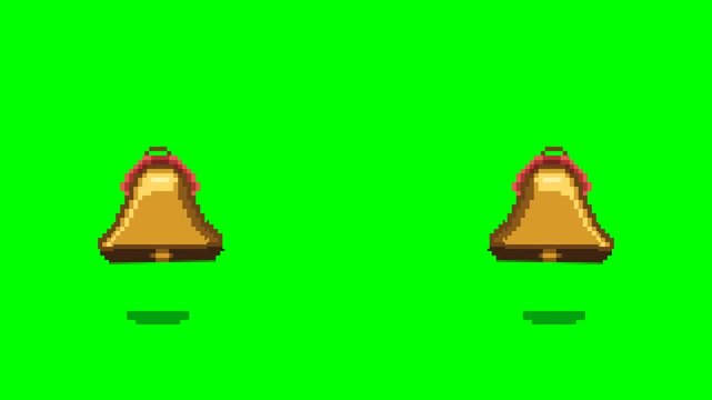 Pixel art golden bells ringing animation on green screen