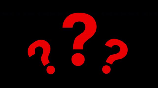 3D Red Question Marks Rotating on Dark Background with Glowing Light Effect