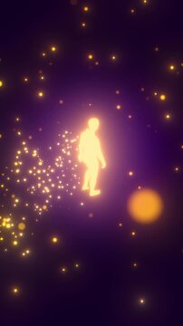 looped 3D animation. A man walks through golden particles