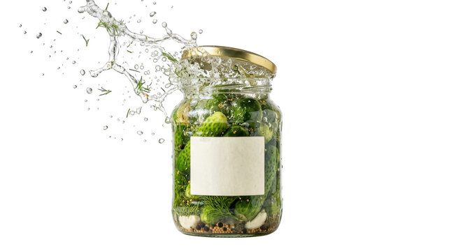 Exploding jar of pickles isolated on white isolated on transparent background