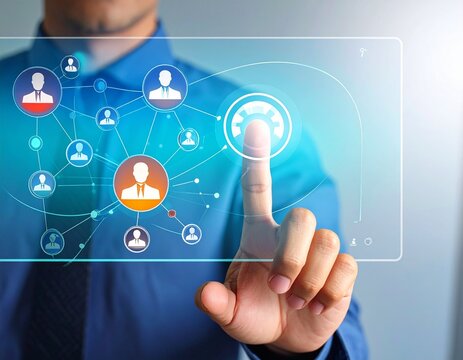 Audience segmentation and customer network targeting concept. Person selecting connected group icon. customer profiling, market segmentation, lead targeting, community reach digital marketing strategy