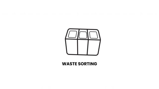 Triple waste container icon for sorting in black and white is suitable for ecofriendly designs and waste management visual representation.