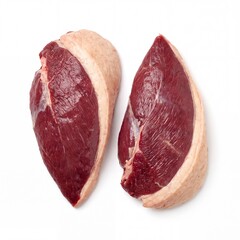 Obraz premium Two raw duck breasts with fat cap isolated on white