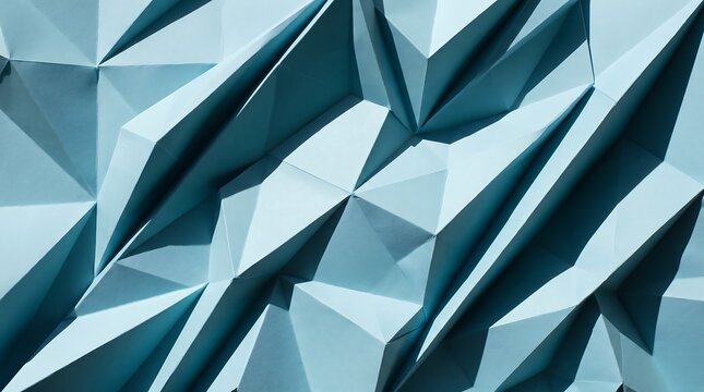 Light blue geometric 3D polygon paper texture with sharp abstract folded origami pattern