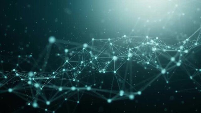 Abstract digital network connection with glowing dots and lines on dark background