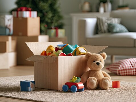 Open box with children&rsquo;s toy being returned after Christmas