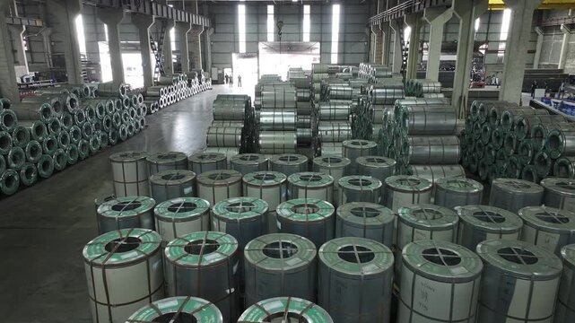 Aerial view of steel coils in a warehouse in Georgia.