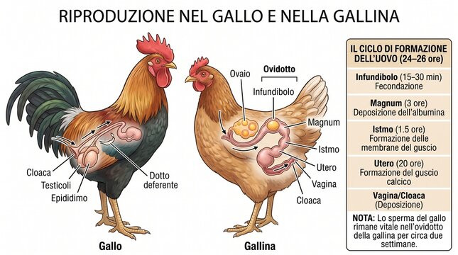 Chicken Reproduction Anatomy Diagram with Egg Development Cycle