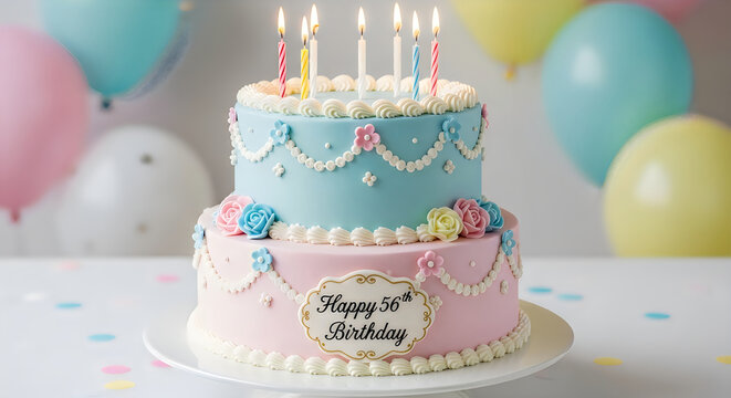 Two tier cake for a happy 56th birthday celebration