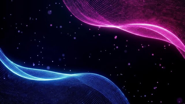 Abstract background with glowing blue and pink particle waves