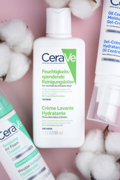 CeraVe cosmetics on the pink background.