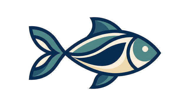 Stylized fish graphic illustration with blue and cream colors on white background