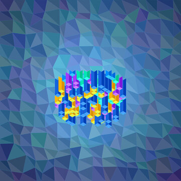 Abstract Colorful Isometric Blocks Element On Blue Low Poly Background Vector