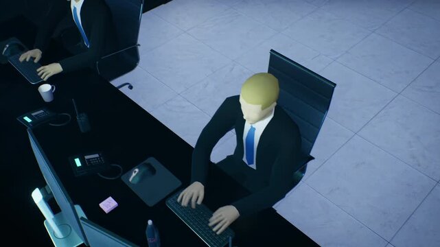 Low poly security operator working at control room desk
