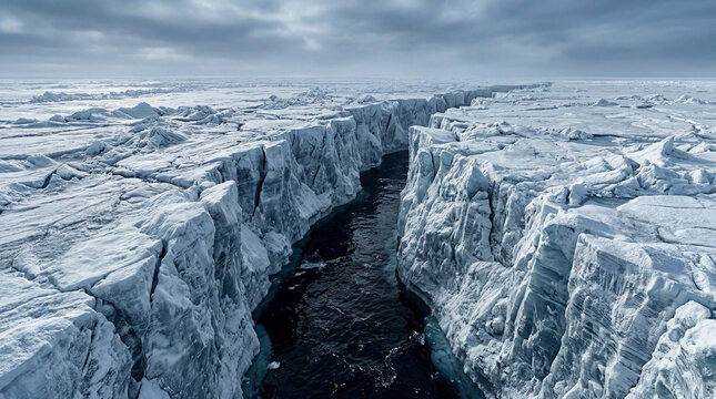 Environmental Editorial Arctic Ice Crevasse With Dark Water Opening